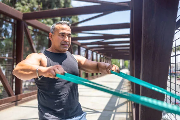 Athlete using resistance bands in a longevity training routine for men