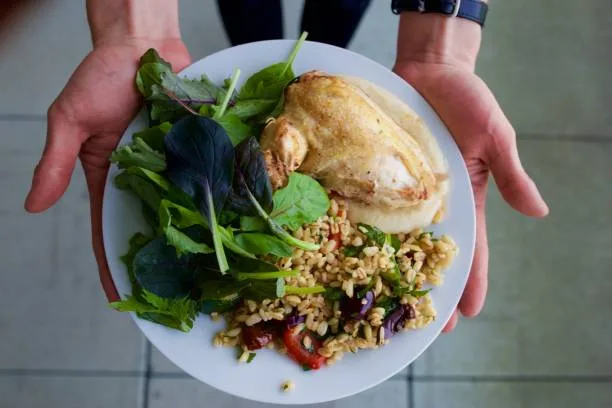 Balanced meal plate designed for personalized nutrition for men
