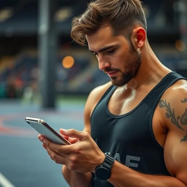 Athlete checking health stats on a phone screen