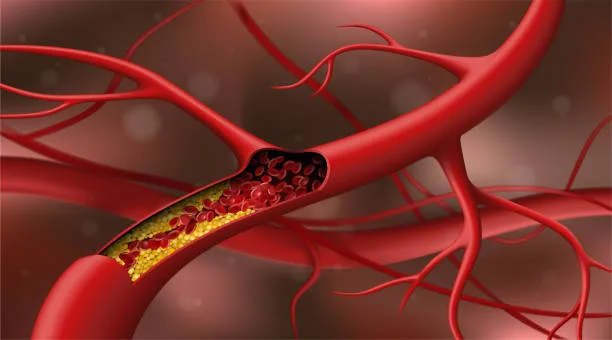 Illustration of clogged arteries causing reduced blood flow and fatigue
