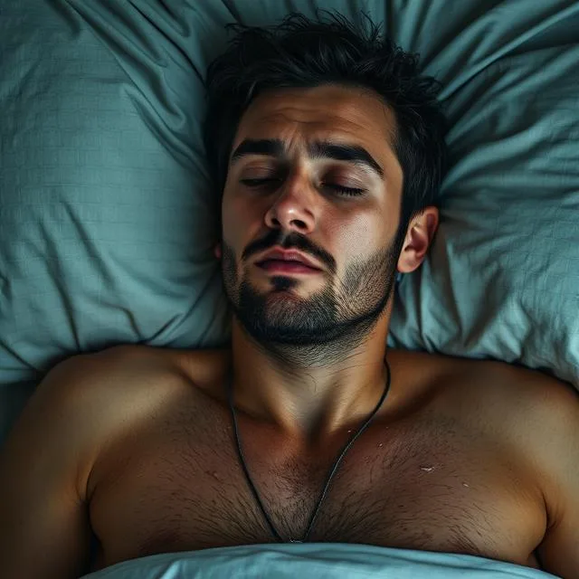 Man waking up drenched from sleep heat